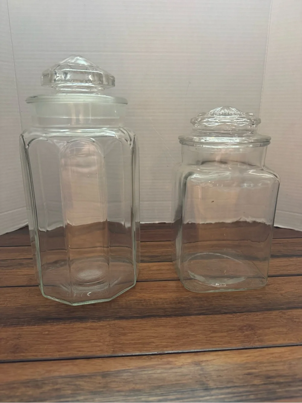 Vintage Set of 2 Glass Canisters with Lids